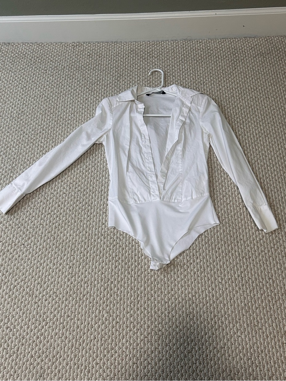 Zara White Button Down Bodysuit Blouse Size XS